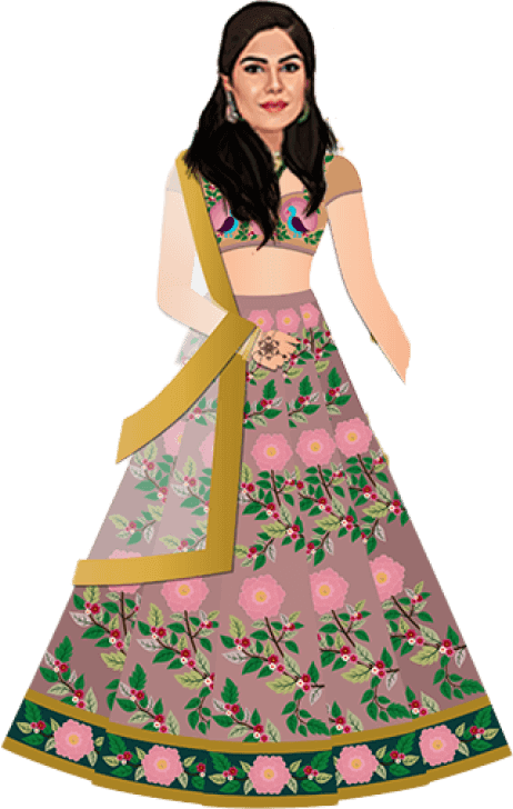 Illustration of Isha in her wedding lehenga