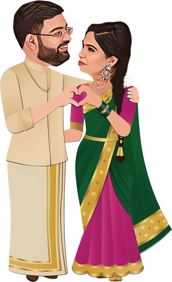 Illustration of Isha and Yugal in their reception attire